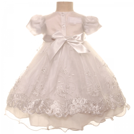 Elaborately Embroidered Ivory Girls Christening Dress With Bonnet #4