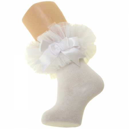 Baby Girls Ivory Lace Tutu Bow Socks