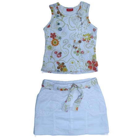 ELLE Girls White Floral Top White Skirt Set