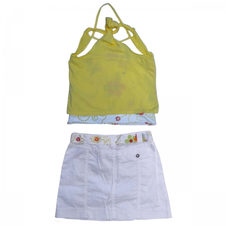 ELLE Girls Lemon Yellow Top White Skirt Set #2