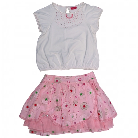 ELLE Girls Ivory Top Pink Floral Skirt Set