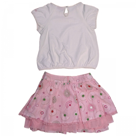 ELLE Girls Ivory Top Pink Floral Skirt Set #2