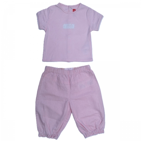 ELLE Baby Girls Pink Top Pink Linen Trousers Set