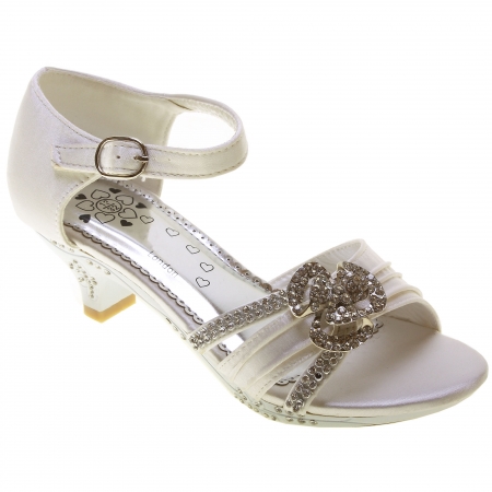 Girls White Party Shoes Flower Diamantes