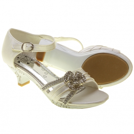 Girls White Party Shoes Flower Diamantes #2