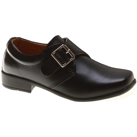 Velcro Fastening Buckle Decorated Boys Black Shoes In Matt Finish