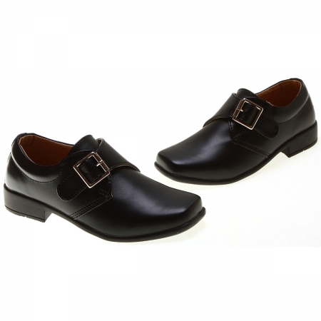 Velcro Fastening Buckle Decorated Boys Black Shoes In Matt Finish #2