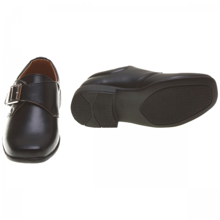 Velcro Fastening Buckle Decorated Boys Black Shoes In Matt Finish #3