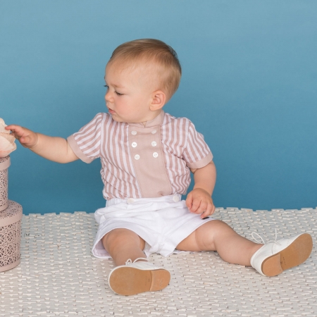 Sale Dolce Petit Boys Blush Stripes Top White Shorts Set