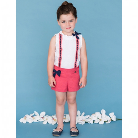 Sale Dolce Petit Girls White Top Coral Red Shorts Set