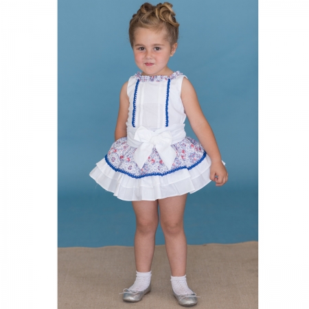 Sale Dolce Petit Classic Spanish Girls White Top White Floral Skirt Set