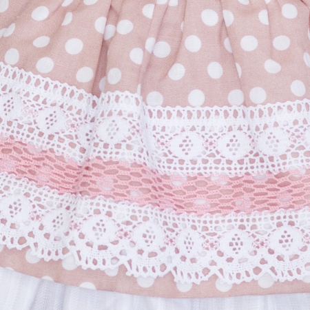 Sale Dolce Petit Girls White Blush Pink Top And Polka Dots Lace Skirt Set #3