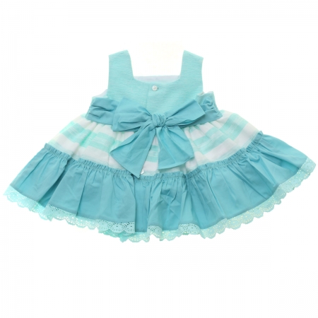 Dolce Petit Spring Summer Baby Girls Aqua Blue White Stripes Dress Bonnet Panty Set #3