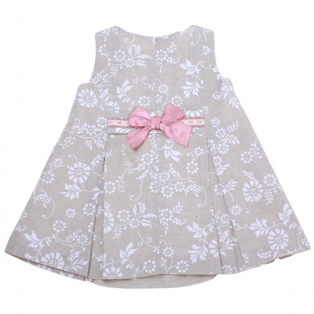 Dolce Petit Spring Summer Girls Dark Beige Floral Dress Pink Bows #3