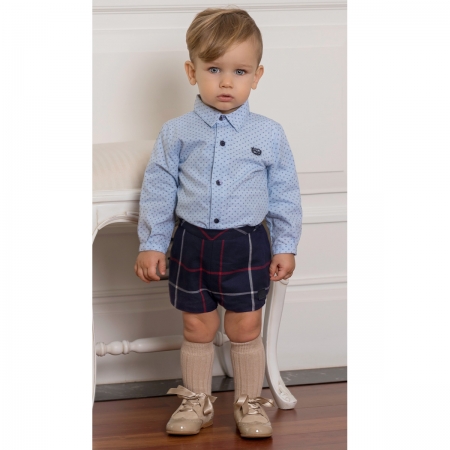 Dolce Petit Baby Boys Blue Shirt Navy Check Braces Shorts Set #2