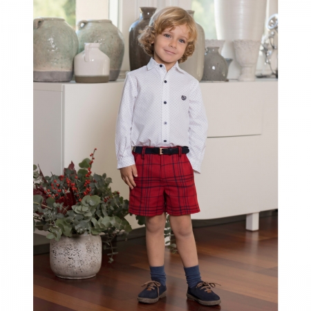 Dolce Petit Boys White Shirt Red Navy Check Shorts With Belt Outfit