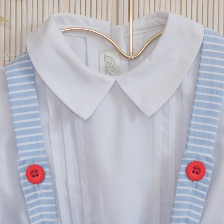 Dolce Petit Baby Boys White Shirt White Blue Stripes Braces Shorts Set #2