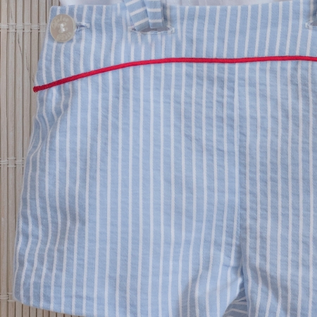 Dolce Petit Baby Boys White Shirt White Blue Stripes Braces Shorts Set #3