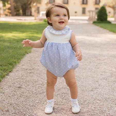 Dolce Petit Spring Summer Baby Girls Blue White Bubble Romper