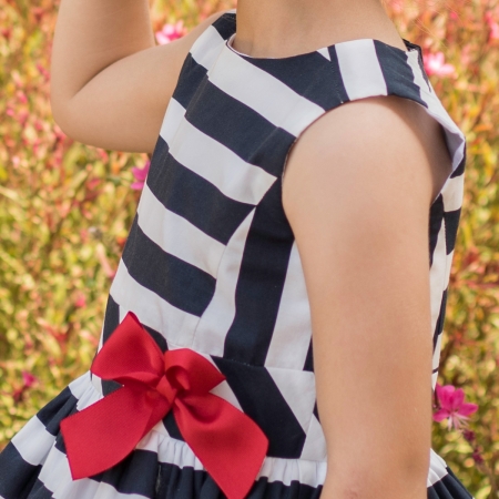 Dolce Petit Spring Summer Girls Navy Stripes Dress Red Bow #2