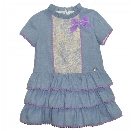 Sale Dolce Petit Girls Blue Ruffle Dress Lilac Frills And Bow
