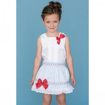 Sale Dolce Petit Girls White Top Blue Floral Skirt Outfit