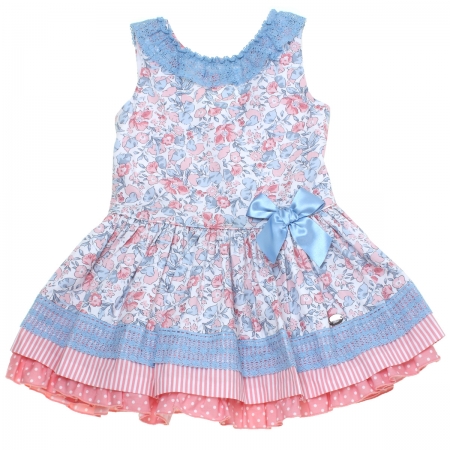 Dolce Petit Spring Summer Girls Pink Blue Floral Dress Blue Lace Blue Bow
