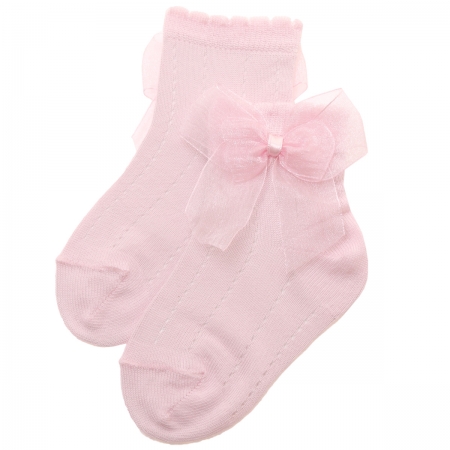Baby Pink Ankle Socks With Organza Double Bow #2