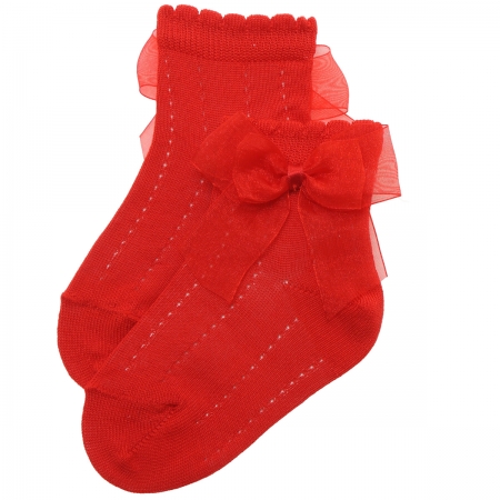 Spanish Dorian Gray Girls Red Ankle Socks With Organza Double Bow #2