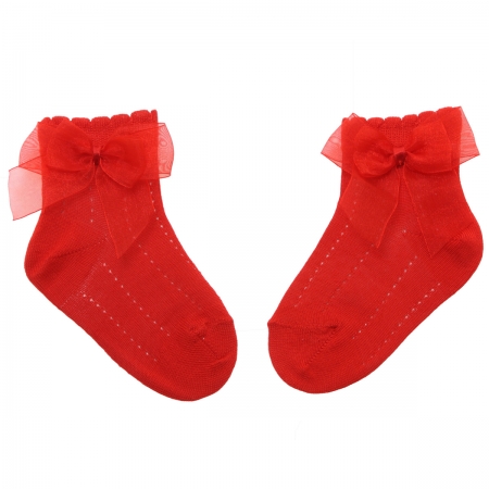 Spanish Dorian Gray Girls Red Ankle Socks With Organza Double Bow #3