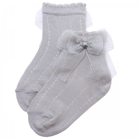 Spanish Dorian Gray Light Grey Ankle Socks With Organza Double Bow #2