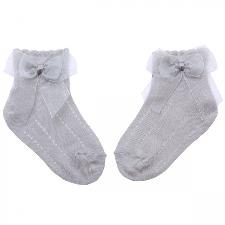 Spanish Dorian Gray Light Grey Ankle Socks With Organza Double Bow #3