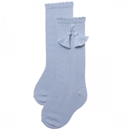 Baby Blue Knee High Cotton Socks With Tassels