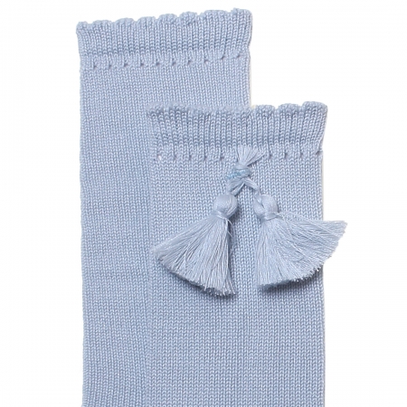 Baby Blue Knee High Cotton Socks With Tassels #2