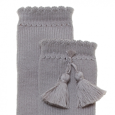 Cotton Rich Light Grey Knee High Socks With Tassels #2