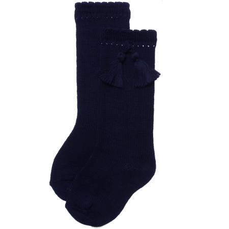 Cotton Rich Navy Knee High Tassel Socks