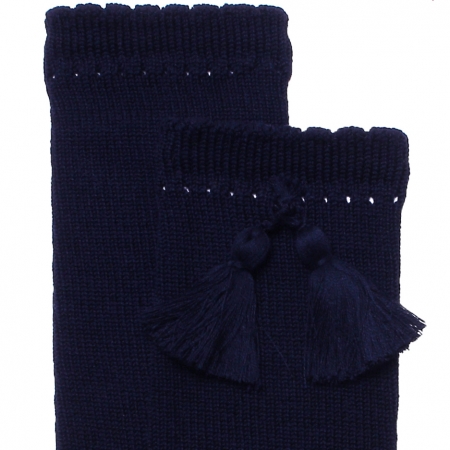 Cotton Rich Navy Knee High Tassel Socks #2