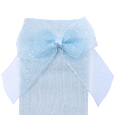 Spainish Dorian Gray Double Organza Bow Baby Blue Knee High Cotton Socks #2