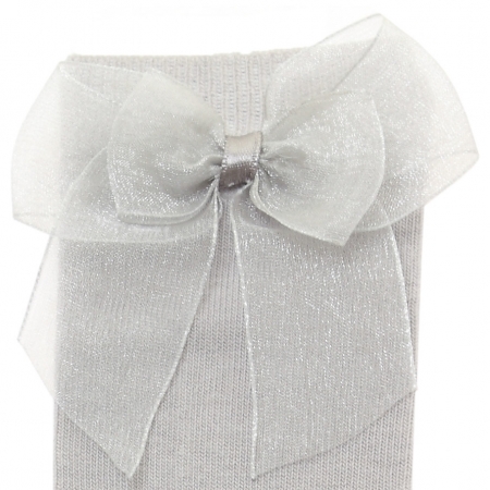 Spainish Dorian Gray Organza Double Bow Cotton Knee High Socks Ice Grey Socks #2