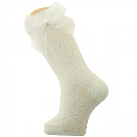Spainish Dorian Gray Double Organza Bow Ivory Knee High Socks