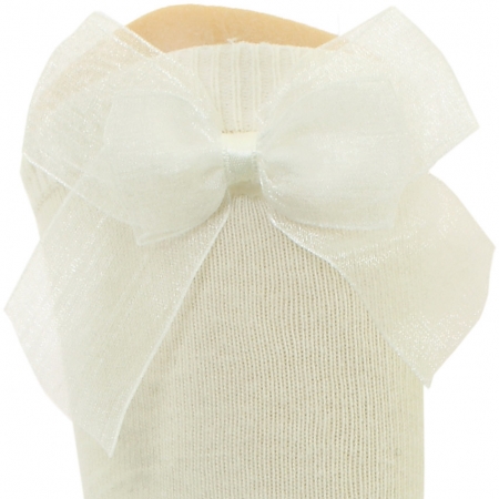 Spainish Dorian Gray Double Organza Bow Ivory Knee High Socks #2