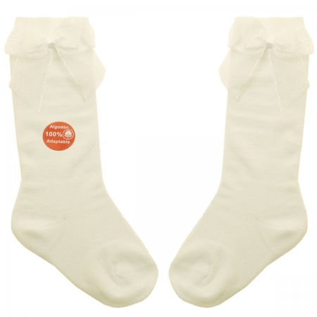 Spainish Dorian Gray Double Organza Bow Ivory Knee High Socks #3