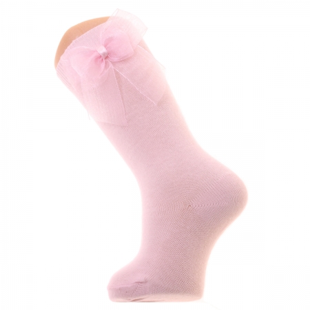 Spainish Dorian Gray Pink Knee High Socks With Organza Double Bow