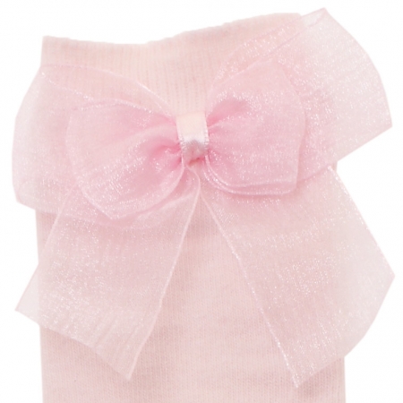 Pink Knee High Socks With Organza Double Bow #2