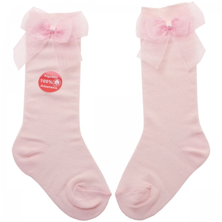 Pink Knee High Socks With Organza Double Bow #3