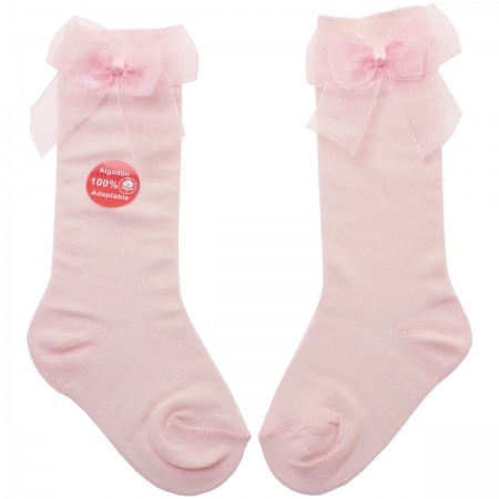 Spainish Dorian Gray Pink Knee High Socks With Organza Double Bow #3