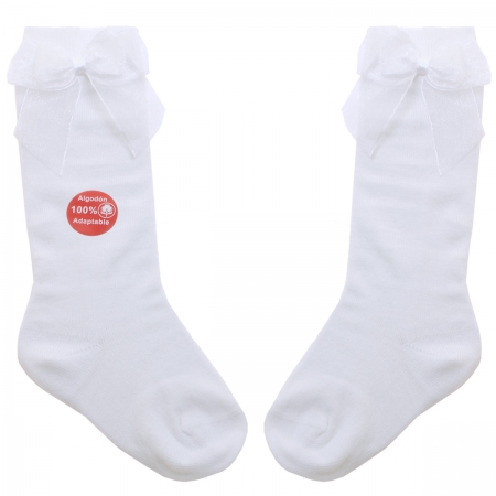 Spainish Dorian Gray White Knee High Socks With Organza Double Bow #3