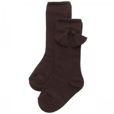 Choco Brown Knee High Ribbed Socks With Tassels For Boys And Girls