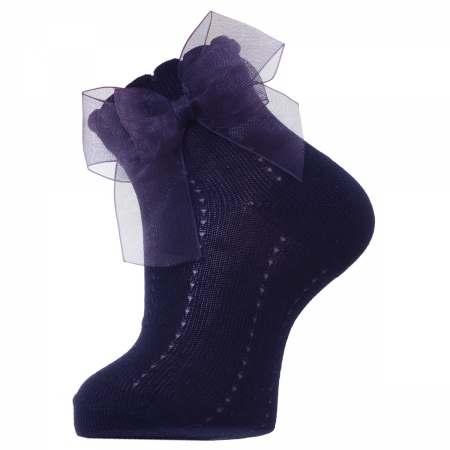Navy Summer Dress Socks With Organza Double Bow