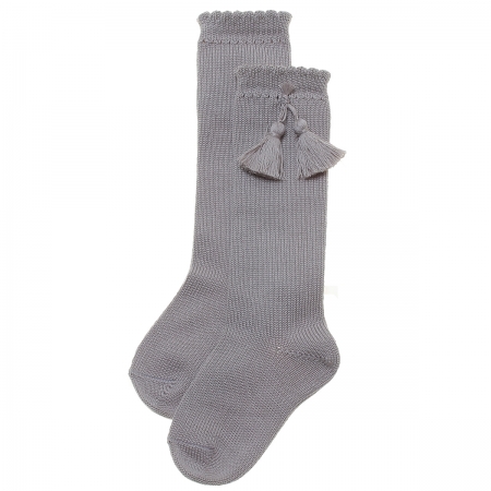 Cotton Rich Light Grey Knee High Socks With Tassels